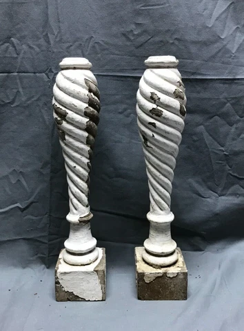 Pair 13" Turned Wood Shabby Twist Spindles Candle Stick Holders Old VTG 1746-22B Cover