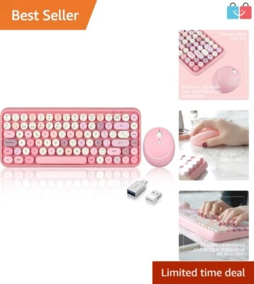 Elegant Wireless Keyboard and Mouse in Pastel Pink - Vintage-Inspired Layout - Image 1 of 4