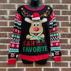 No Boundaries Ugly Christmas Sweater Santa’s Favorite Size L (11-13) Juniors - Picture 1 of 6