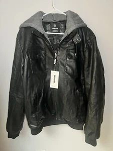 NEW Wantdo Men’s Leather Bomber Jacket With Removable Hood Size: Large NWT - Picture 1 of 11