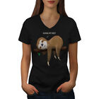 Wellcoda Funny Animal Sloth Womens V-Neck T-shirt, Quote Graphic Design Tee