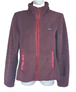 Patagonia Jacket Womens XS Deep Pile Fleece Full Zip Dark Red Maroon Sherpa - Picture 1 of 10