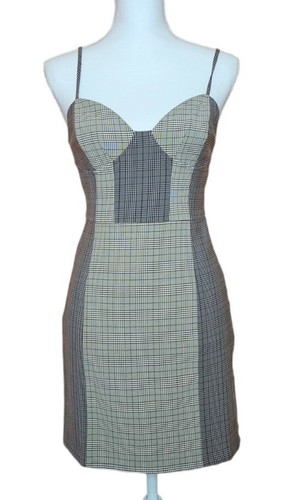 VETEMENTS Abito Isalis grigio Acadmia a quadretti cinturino spaghetti a quadretti lunghezza ginocchio taglia S