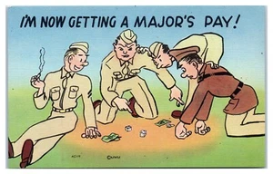 WWII USA Military Army Men Gambling Humor c1940s Postcard - Picture 1 of 2