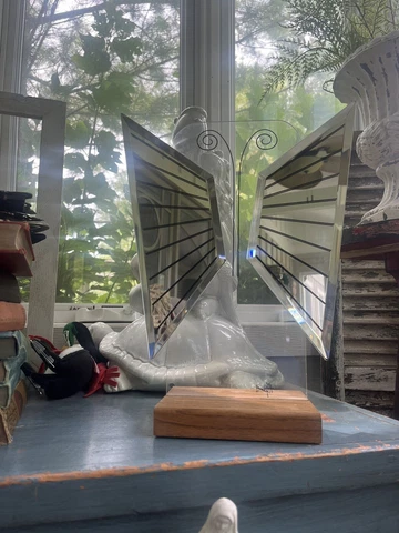 Jon Gilmore 1970’s Butterfly Mirror With Wood Base Double Sided Mirror Cover