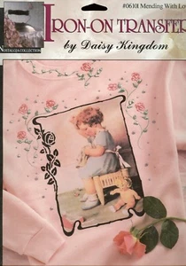 Daisy Kingdom Iron On Transfer Mending With Love 1992 Girl Sewing Nostalgia 8x10 - Picture 1 of 1
