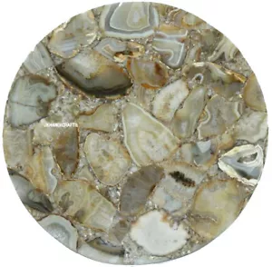 24" White Marble Natural Agate Inlay Coffee Side Table Top For Thanksgivings - Picture 1 of 2