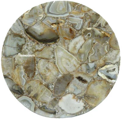 24" White Marble Natural Agate Inlay Coffee Side Table Top For Thanksgivings  - Image 1 of 2