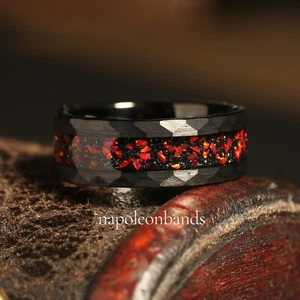 Black Garnet Ring Mens Wedding Band Tungsten Ring With Red Gemstone Inlay - Picture 1 of 9
