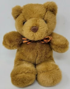 Vintage zimtbraun Plüsch Teddybär Wal Mart 13 Zoll groß orange kariert Fliege - Bild 1 von 7
