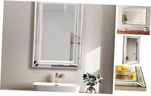 Metro Beaded Bathroom Mirror 16"x26" Large Framed Deco Wall Mirror with Angled - Picture 1 of 7