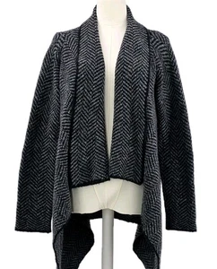 Modern Bohemia Cocogio Cardigan Women’s L Gray Herringbone Wool Blend Open Knit - Picture 1 of 11