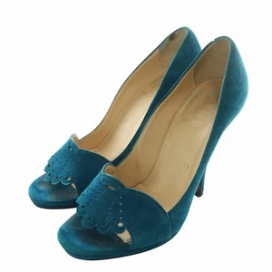 Christian Louboutin Open Toe Pumps Suede Heels EU37/US7 Blue Women Auth - Picture 1 of 9