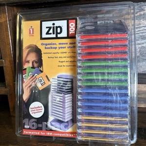 New Sealed iomega Zip 100 16 Pack 100MB Disks Formatted for IBM & Storage Tower - Picture 1 of 6