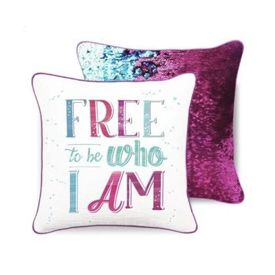 Inspirational Positivity Pillow Cover Free To Be Flip Sequins 15in Mermaid Co - Image 1 of 4