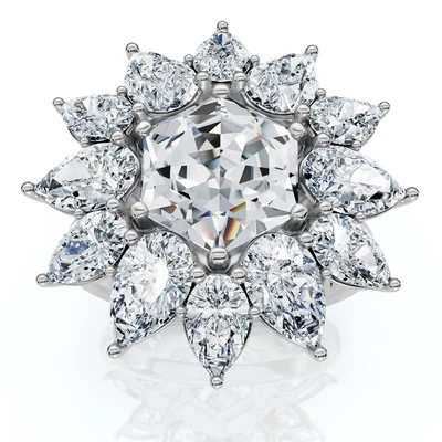 Сертифицированное ювелирное кольцо с шестиугольным бриллиантом высотой 5 карат из золота 14 карат или платины выращенное в лаборатории - Изображение 1 из 4