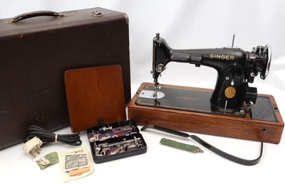 Singer 201k Knee Control Electric Sewing Machine - 1940, with Accessories - Image 1 of 4