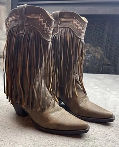 ROPER Brown Fringe Faux Suede Brown Cowboy Festival Boots 7.5 - Picture 1 of 22