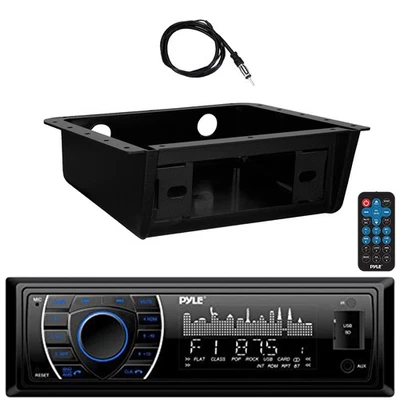 Pyle PLRMR27BTB Single DIN USB/AUX Receiver, Install Mounting Kit, 22" Antenna - Image 1 of 4