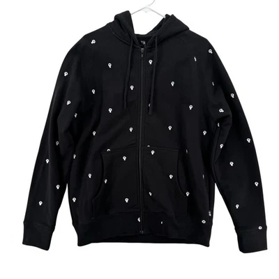 Stussy Skull Hoodie Mens Large Black Full Zip Sweatshirt Embroidered AOP NWT VTG - Image 1 of 4