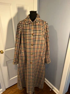 Aquascutum Women's Coat, Multicolor Houndstooth Wool Blend Coat, Vint, Sz 16 - Picture 1 of 14
