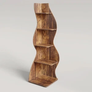 Modern 5-Tier Wall Corner Bookshelf Bookcase Brown - Picture 1 of 3