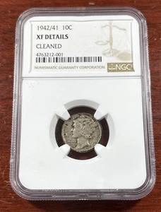 1942/41 10C Mercury Silver Dime Overdate NGC XF Details Cleaned - Item#169 - Picture 1 of 10