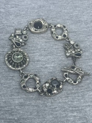 Patricia Locke Signed USA ‚09 Silver Plated Swarovski Crystals 7.75” Bracelet - Image 1 of 4