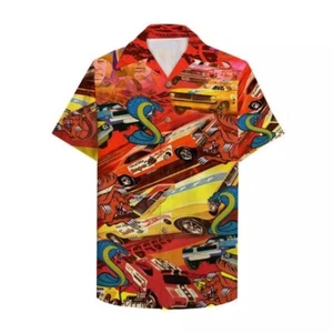 Camicia hawaiana drag racing serpente e mangusta maglietta manica corta da corsa - Foto 1 di 2