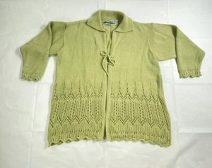 Arancraft Women's Green Open Tied Collared Sweater Made in Ireland Size Large?! - Picture 1 of 9