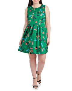 NEW VINCE CAMUTO GREEN FLORAL CAREER FLARE DRESS SIZE 18 W WOMEN PLUS $129 - Picture 1 of 3