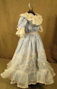 Vintage Dress for 17" - 18" Bisque Doll - Blue Cotton w/White Laces & Ruffles