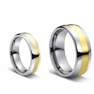 His & Her's 8MM/6MM Tungsten Carbide Duo Tone Domed Wedding Band Ring set - Picture 1 of 3