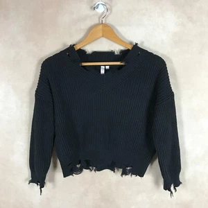 MALIBU SUGAR Girl's Distressed Black Sweater NWOT Size Large - Picture 1 of 8