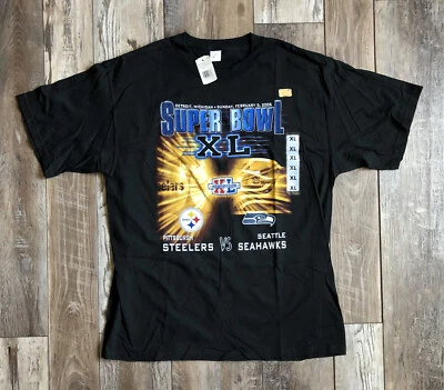 Camiseta Super Bowl XL (40) Pittsburgh Steelers vs Seattle Seahawks Negra Talla XL Foto 1 de 4