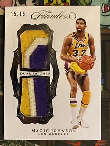 2018-19 Panini Flawless Magic Johnson Dual Game Used Patch Lakers 15/15