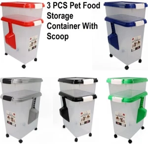 Contenedor de almacenamiento de alimentos para mascotas de 3 piezas con cuchara de plástico animales mascotas perro gato aves - Imagen 1 de 21