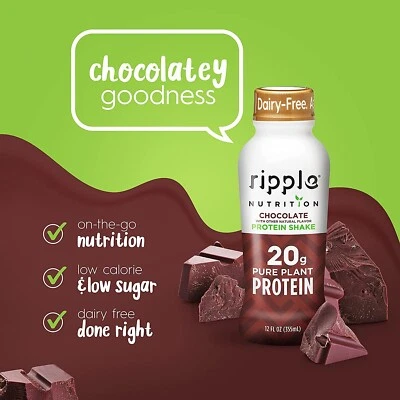 Batido de proteína vegetal pura Ripple Chocolate Nutrition 12 oz (paquete de 4) ~ 06/2026 Foto 1 de 2