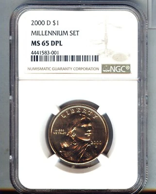 2000-D  Burnished Sacagawea  NGC MS65 DPL Gem MILLENNIUM DEEP MIRROR  proof-like - Image 1 of 2