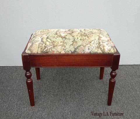 Vintage French Tapestry Bench Stool ~ Country Setting Horses Crossing Steams Cover