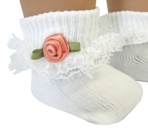 Lace Trim Socks w/ Peach Rosebuds Doll Clothes compatible with 18" American Girl - Picture 1 of 3