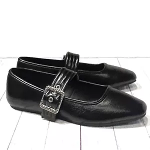 New Women Black Square Toe Mary Jane Ballet Flats Size 7 to 11 - Picture 1 of 4