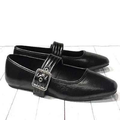 Nuevos zapatos planos de ballet Mary Jane negros con puntera cuadrada para mujer talla 7 a 11 Foto 1 de 4