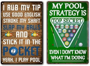 2 Pcs Funny Billiards Tin Sign Pool Table Accessories Pool Room Decor - Picture 1 of 6