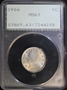 1904 P Liberty V Nickel PCGS MS63 Choice BU Old Rattler Holder - Picture 1 of 2