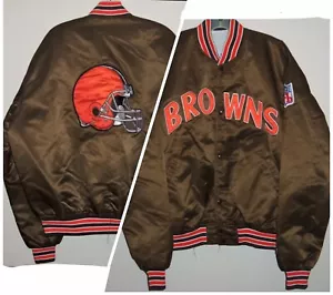 CHAQUETA DE SATÉN DE INICIO CLEVELAND BROWNS NFL VINTAGE XL (PARCHE DE CASCO) ¡RARA! - Imagen 1 de 3