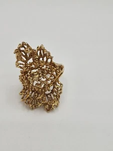 Vintage Modernist Brutalist Gold Tone Finish Over Brass Chunky Ring Size 6.5 - Picture 1 of 12
