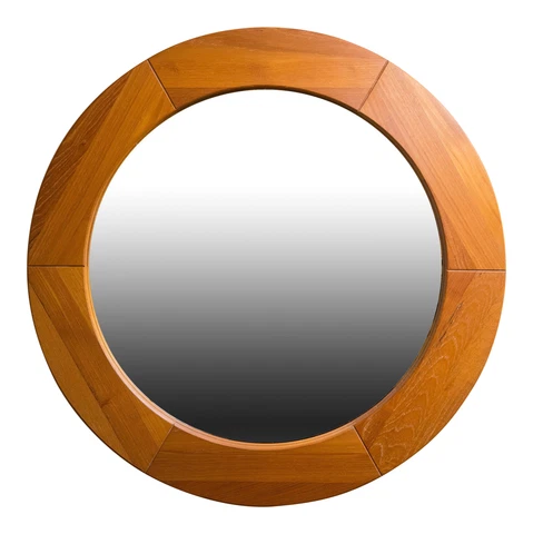 31" Pedersen Hansen Vtg Danish Modern Teak Wood Round Wall Mirror Denmark Mcm Cover