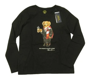 Polo Ralph Lauren Girls Black Cocoa Polo Bear Graphic Long Sleeve T-Shirt - Picture 1 of 2