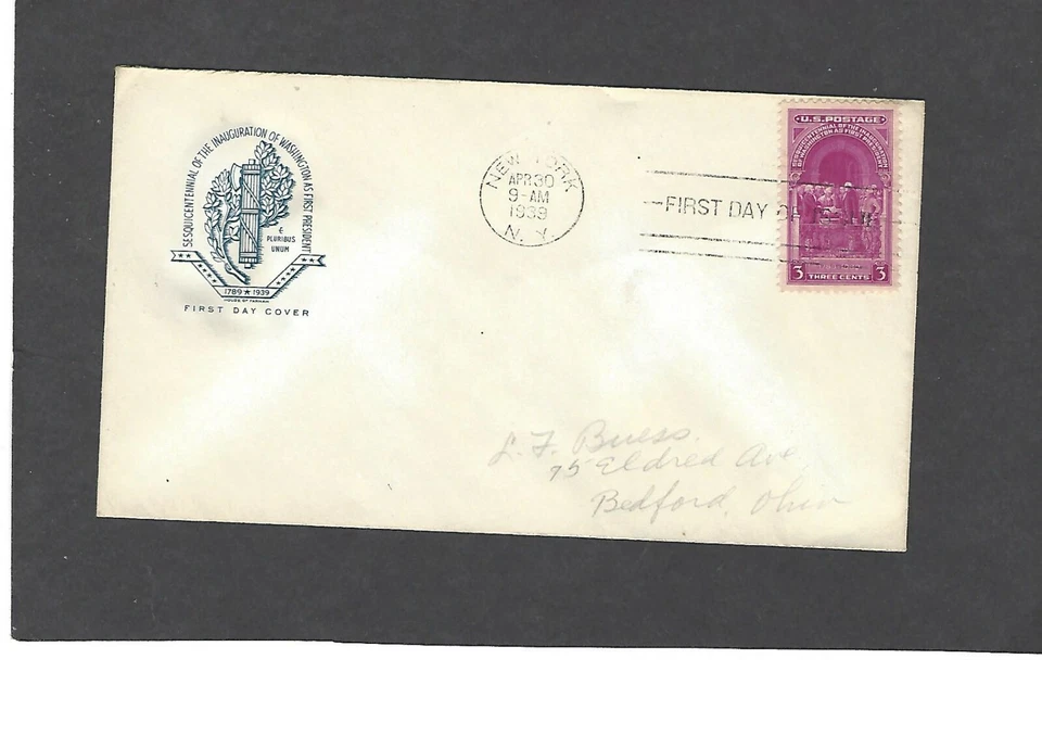 #854 3c WASHINGTON INAUGURAL FDC NEW YORK,NY APR 30-1939  HOUSE OF FARNAM CACHET - Image 1 of 1